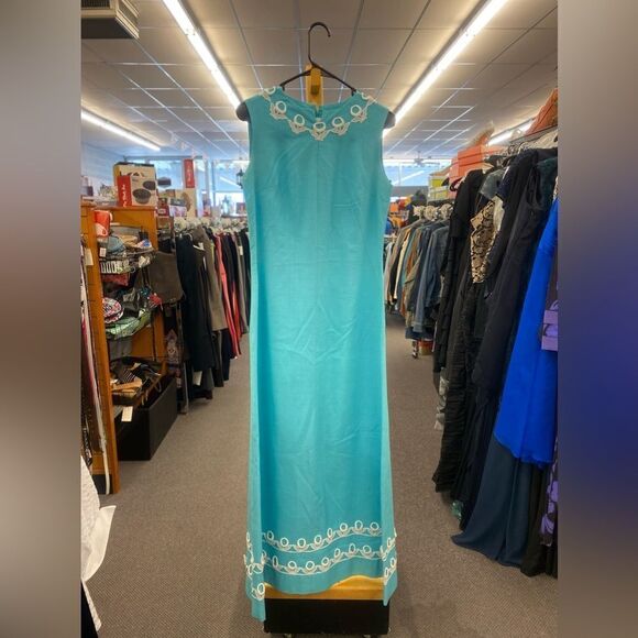 Vintage Handcrafted Sm/Med Long blue/white Dress - Picture 1 of 4